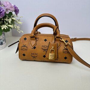 MCM Brown Classic Printed Mini Boston Bag Handbag Crossbody Bag